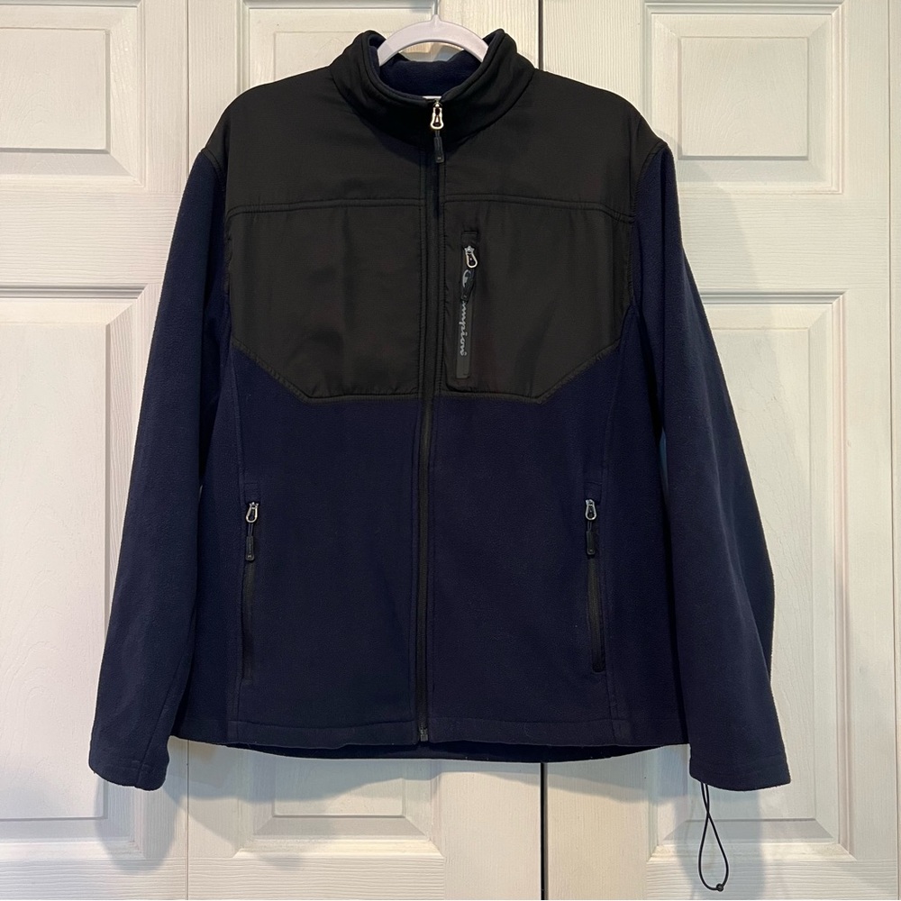 🟡 Champion Black and Blue Fleece Jacket - Size Large